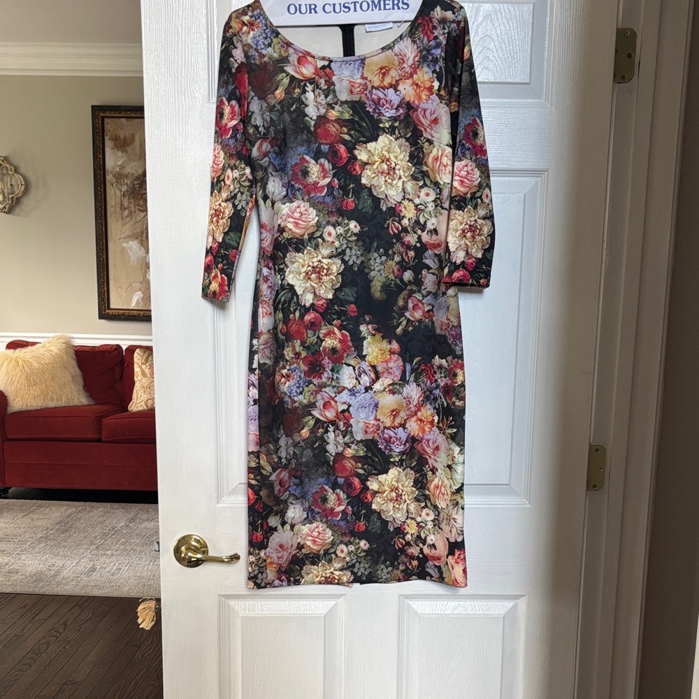 New York & Company Multicolor Floral Long Sleeve Dress